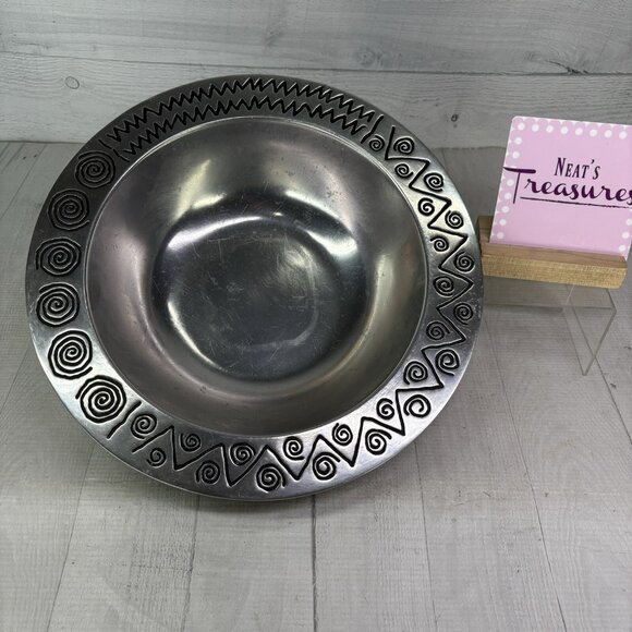 Wilton Armetale REGGAE Pewter Abstract Tribal Design Large Silver Serving Bowl - Picture 1 of 16